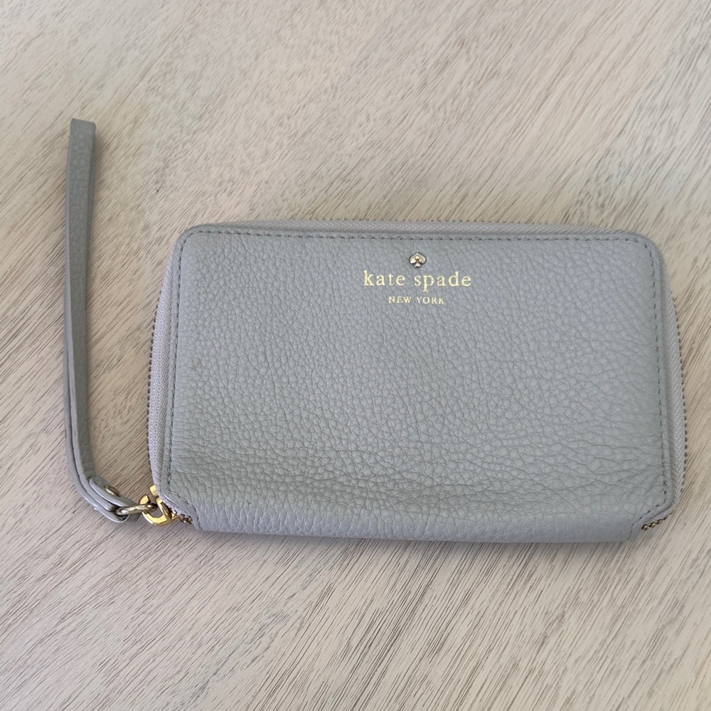 Kate Spade Light Gray Leather Wristlet